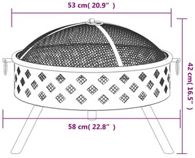 acél XXL méretű tűztál piszkavassal 58 cm