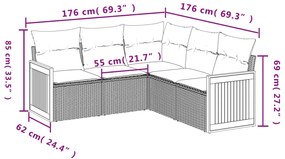 5 részes fekete polyrattan kerti kanapészett párnákkal