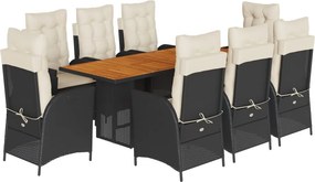 vidaXL 9 részes fekete polyrattan kerti étkezőgarnitúra párnákkal