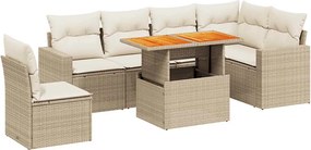vidaXL 7 részes bézs polyrattan kerti ülőgarnitúra párnákkal
