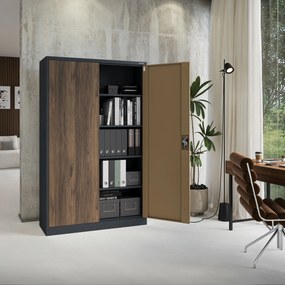 Fém irodai iratszekrény JAN II, Eco Design: antracit/dió