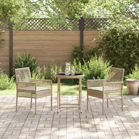 3 darabos Kerti Bistro Szett párnákkal Bézs Poly Rattan