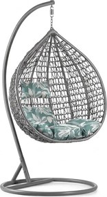 Szürke függőszék KOKON állvánnyal, zöld-fehér párnával