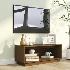 mézbarna tömör fenyőfa TV-szekrény 90x35x35 cm