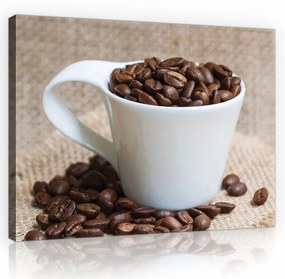 Vászonkép, Kávészemek és csésze, 100x75 cm méretben