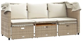 3 személyes bézs polyrattan kerti kanapé baldachinnal/székkel