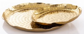 Loyd design keleties rusztikus kerek arany 2db-os fém tálca szett fodros szélű 3x38x38 / 3x29x29cm