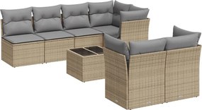 vidaXL 8 részes bézs polyrattan kerti ülőgarnitúra párnával