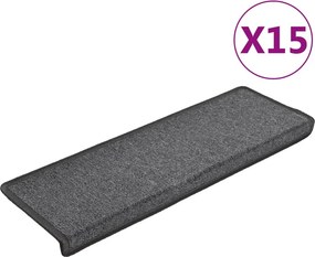 vidaXL 15 db sötétszürke lépcsőszőnyeg, téglalap alakú széllel, 65 x 21 x 4 cm