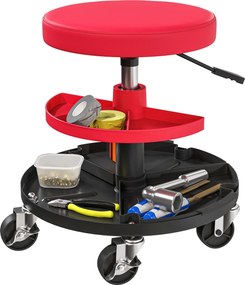 HOMCOM Magasságban Állítható Műhelyi Szék Kerekekkel 40-51 cm Magasságú, Max. 135 kg Teherbírású Forgószék Ø38 cm-es Ülés Műhelyi Szék Piros | Aosom