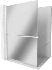 Mexen Kioto+ L, Walk-In zuhanyparaván polccal és akasztóval 100 x 200 cm, 8 mm tükörmintás üveg, fehér profil, 800-100-123-20-50