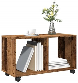 antik fa színű szerelt fa görgős szekrény 72 x 33 x 42,5 cm