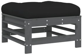 vidaXL szürke tömör fenyőfa kerti lábzsámoly párnával