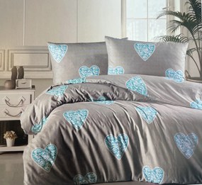 Pamut lepedők Love kék TiaHome - 1x Párna 90x70cm, 1x Paplan 140x200cm