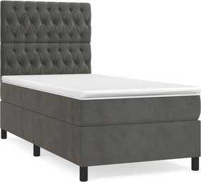 vidaXL sötétszürke bársony rugós ágy matraccal 90x190 cm