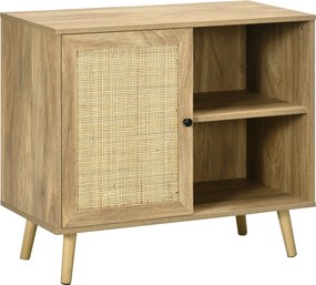 HOMCOM Konyhai Oldalszekrény Buffet Szekrény Rattan Ajtóval és 2 Tárolópolccal Étkezőbe 80x39x70 cm Természetes | Aosom