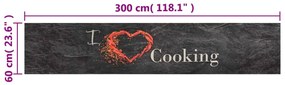 fekete mosható cooking feliratos bársony konyhaszőnyeg 60x300cm