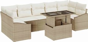 vidaXL Kerti Kanapé Szett párnával tárolóval 8 pcs Bézs polirattan