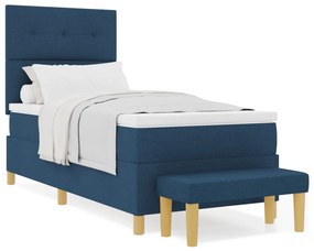 Boxspring Ágy Mattal és Pad Kék 90x200 cm Szövet
