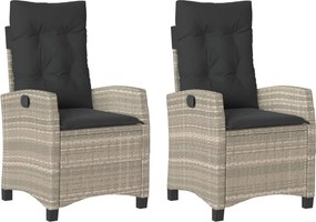 vidaXL 2 db világosszürke polyrattan dönthető kerti szék párnákkal