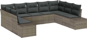 vidaXL Kerti Kanapé Szett párnával 9 pcs Szürke polirattan