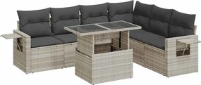 vidaXL 7 részes világosszürke polyrattan kerti ülőgarnitúra párnákkal