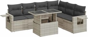 vidaXL 7 részes világosszürke polyrattan kerti ülőgarnitúra párnákkal
