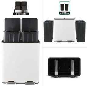 Matt fehér acél szelektív pedálos szemetes 2x20 l Aliya – Spirella