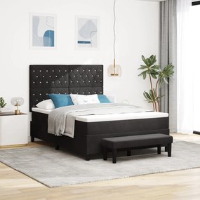 Box Spring Ágy Matraccal és Pad Fekete 140x190 cm Bársonyos