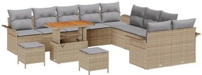 13 darabos kertbútor szett párnákkal Bézs Poli Rattan Akácia, 2 fős kertbútor tárolóval és párnákkal Bézs Poli Rattan, 3 darabos kert étkező szett párnákkal Bézs Poli Rattan Akácia