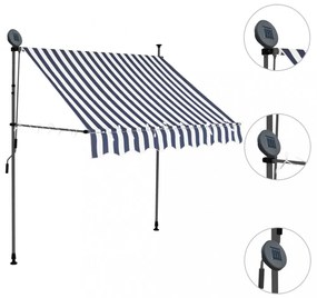 kék és fehér kézzel kihúzható LED-es napellenző 200 cm