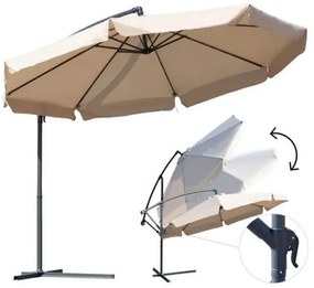 Függő Gémes Kitekerhető Napernyő Talppal, 3,5 m, beige, takaróponyvával, 8 db acél merevítőbordával, 180 g/m2