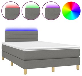 sötétszürke szövet rugós és LED-es ágy matraccal 120 x 190 cm
