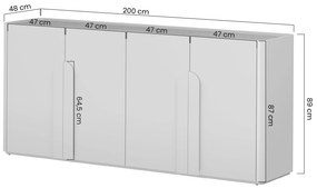 Amilio négyajtós komód 200 cm - kasmír / olajozott tölgy / kasmír fogantyú