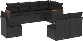 vidaXL 8 részes fekete polyrattan kerti ülőgarnitúra párnákkal