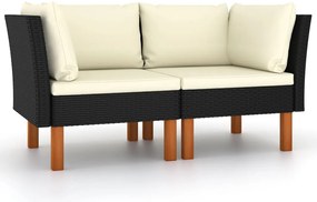 vidaXL 2 db polyrattan és tömör eukaliptuszfa sarokkanapé