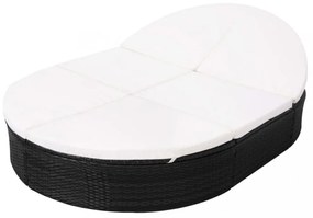 fekete polyrattan kültéri napozóágy párnával