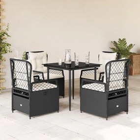 5 részes fekete polyrattan kerti étkezőgarnitúra párnákkal