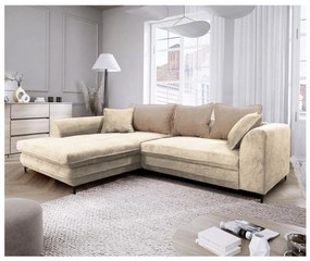 Ággyá alakítható, tárolós L-alakú sarokülőgarnitúra LAGOA, balos, bézs/barna