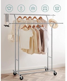 Gurulós ruhaállvány 110kg teherbírással, króm 129-169 cm között állítható