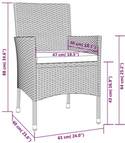 3 részes szürke polyrattan kerti bisztrógarnitúra párnákkal