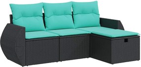 vidaXL 4 részes fekete polyrattan kerti ülőgarnitúra párnákkal