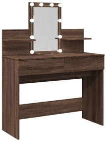 barna tölgy színű fésülködőasztal LED-del 100 x 40 x 130 cm