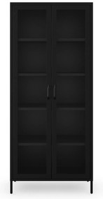 ANGELO üveges vitrin nappaliba – fekete fém, 800 x 1850 x 450 mm