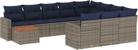vidaXL 11 részes szürke polyrattan kerti ülőgarnitúra párnákkal