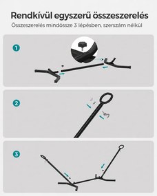 Függőágy 5 különböző magasságba állítható, fém vázzal, szürke