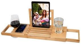 Fürdőkádra helyezhető bambusz tálca, tárolópolc, állítható méret, 50-85 cm