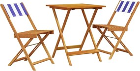 vidaXL 3 részes kék és fehér szövet és tömör fa bisztrószett