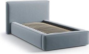 Világoskék kárpitozott ágyneműtartós egyszemélyes ágy ágyráccsal 90x200 cm Jodie – Micadoni