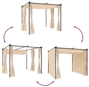vidaXL krémszínű acél pavilon függönyökkel 3 x 3 m